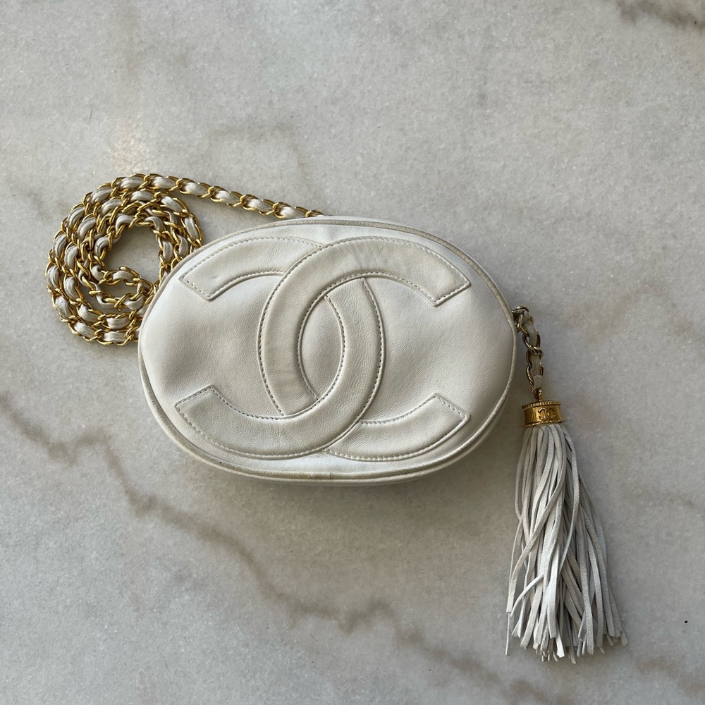 Authentic Chanel lambskin oval shoulder bag